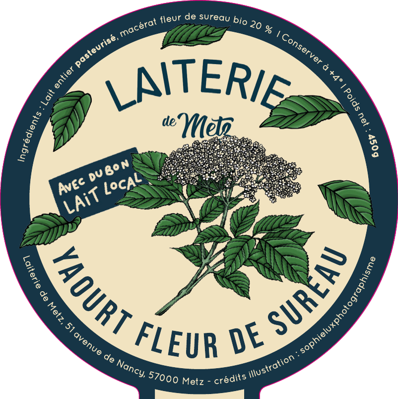 Étiquette Yaourt Fleur de sureau — Laiterie de Metz