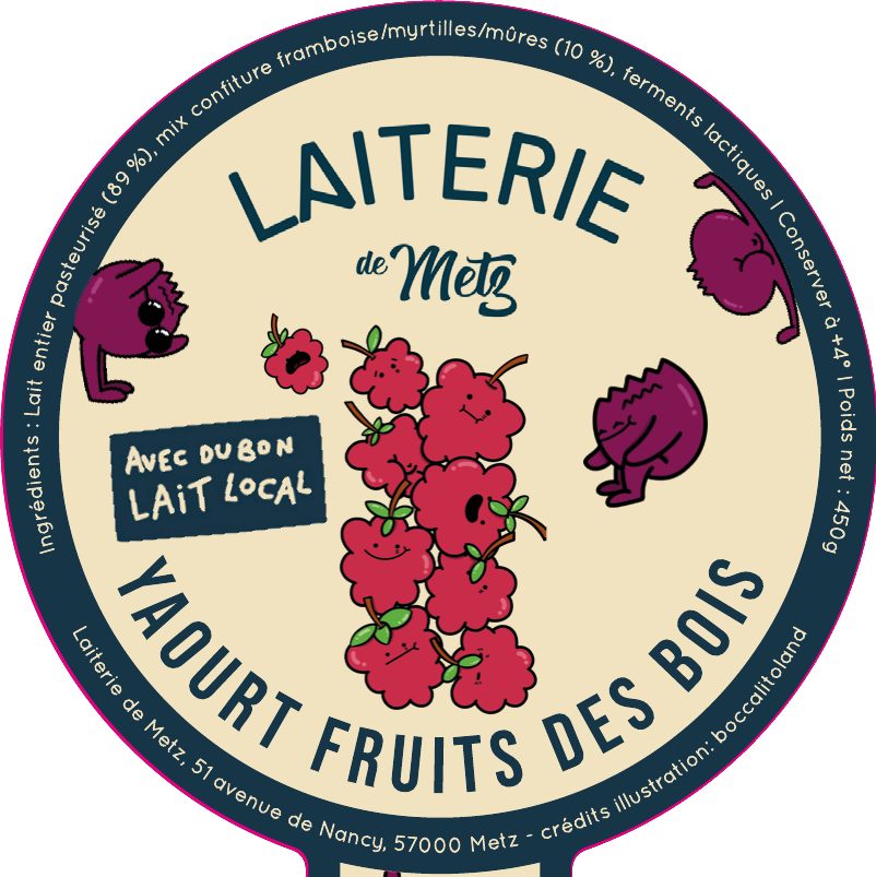 Étiquette Yaourt Fruits des bois — Laiterie de Metz